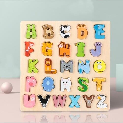 Wooden Montessori 26 Animal Alphabet Puzzle Cognitive Board Childrens Wooden Puzzle Matching Game Baby Educational Toys Gifts