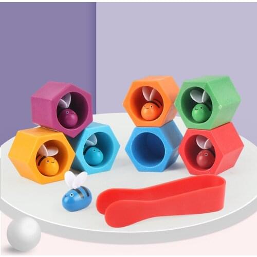 Montessori Wooden Toys Clip Bee Game Early Learning Fine Motor Clip Small Bees Beehive Games Kids Wooden Toys