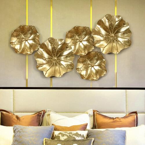 European Wrought Iron Lotus Leaf Flower 3D Stereo Wall Decoration Crafts Pendant Home Livingroom Background Wall Mural Ornament