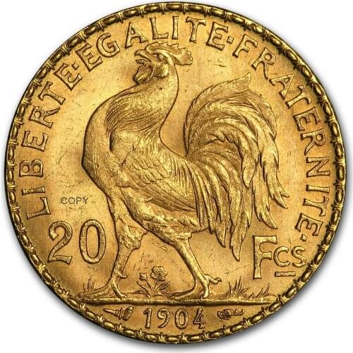 France 1904 20 Francs Gold Marianne Rooster Third Republic Brass Metal Copy Coin Liberte Replica Production