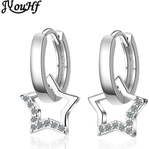 JYouHF New Fashion CZ Zircon Star Earrings for Women Girl Luxury White Gold Plated Crystal Hoop Earring Female Jewelry Kolczyki
