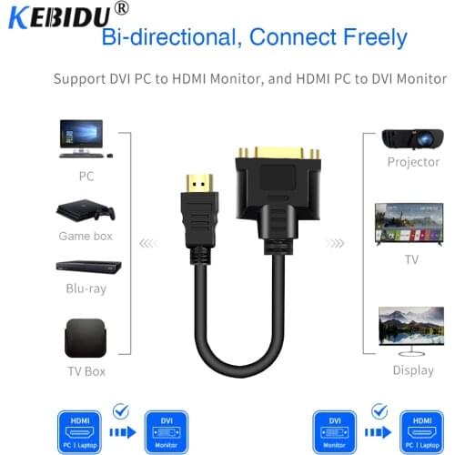 HDMI-compatible to DVI 24+5 Cable Adapter for HDTV DVD Computer HDMI-compatible Male to DVI Female Converter Support 1080P