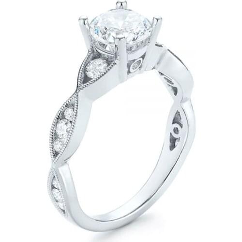 Huitan Classic 4 Claws Zircon Stone Women Weeding Rings Twist with Crystal Stone Ethnic Marriage Ceremony Female Jewelry Ring