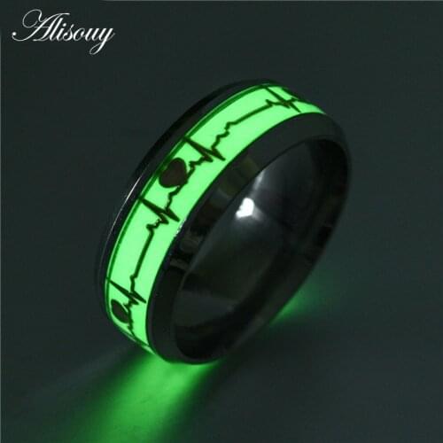 Alisouy 1pc Heart Shape Luminous Ring Glowing in Dark Couple Rings For Friends Gift Stainless steel Jewelry wholesale