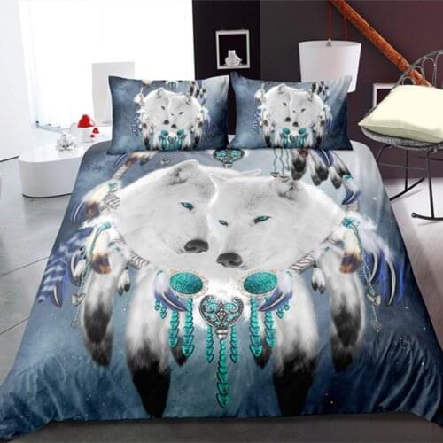 Fanaijia 3D Couple wolf Duvet Cover Set wolf Comforter Black Bedding Set Luxury King Size Quilt Cover and pillowcase