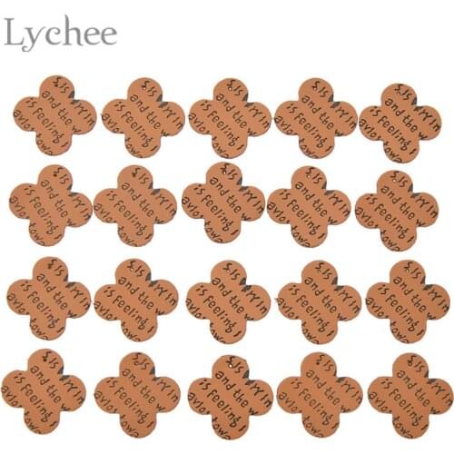 Lychee Life English Notes Flower PU Leather Labels Decorative Tags for Garment Bags DIY Flag Label Sewing Accessories