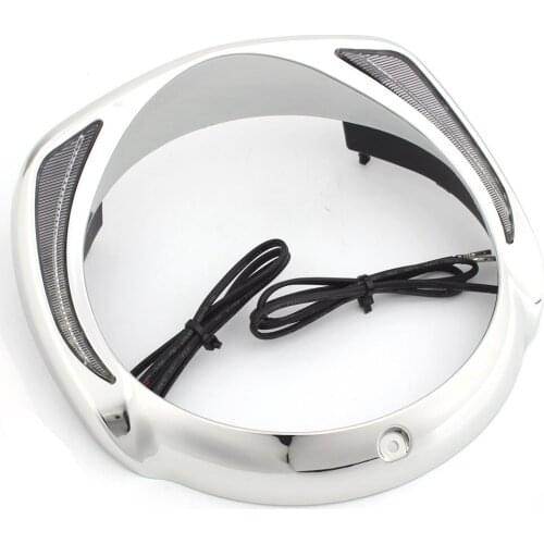 Motorcycle Chrome LED Headlight Bezel Visor Trim Ring For Harley Electra Glide Street Glide Tri Glide FLHX FLHXS FLHTK 14-Up