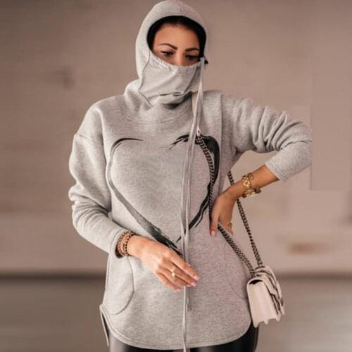 New Women High Neck Sweatshirt Printed Long Sleeve Casual Tops Pullover Plus Size Hoodies Multifunctional Dustproof Hoodie S-3XL