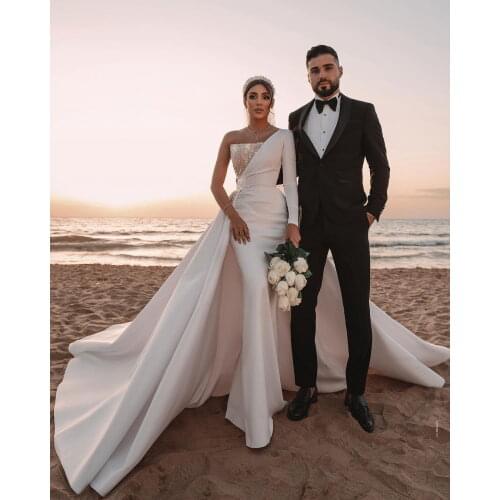New Arrivals Long Wedding Dresses With One Shoulder Long Sleeves Wedding Dress Vestido De Noiva Mariage Bridal Gown