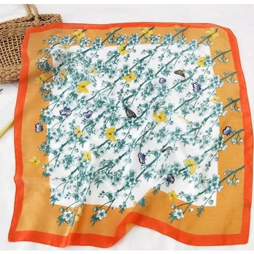 70cm New Square Silk Scarf Women Neckerchiers Fashion Flowers Printing Foulard Head Scarf Ladies Neckwear Daily Decoration