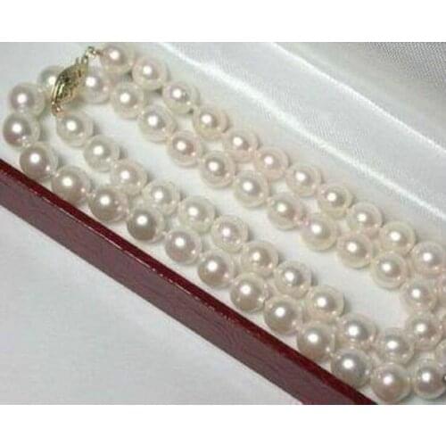 Women Gift word Love 8-9mm Hand Knotted White Akoya Cultured Pearl Necklace 18" AA+S No box a(5.18) women wedding Noble style