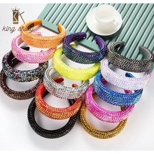 King Shiny Baroque Fully Multi Color Crystal Headband Luxury Rhinestonbe Beaded Thick Sponge Hairband Female Party Hair Jewelry