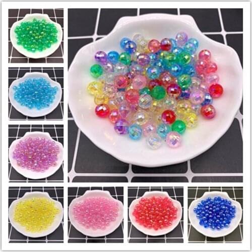 6/8/10mm Transparent Electroplated Beads AB Color Facet Acrylic Beads Loose Spacer Beads for DIY Jewelry Making Accessories
