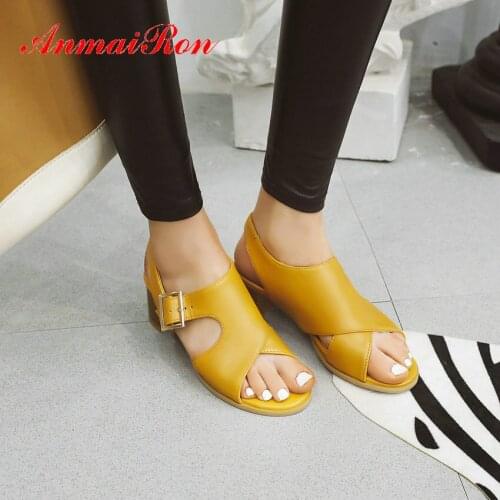 ANMAIRON Solid PU High Heel Sandals Fashion Basic Buckle Strap Women Shoes Sewing Sandals Women Luxury Shoes Women Designers
