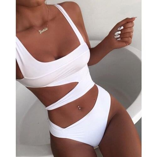 Sexy Bikini Set One Shoulder One Piece Swimsuit 2021 New Off Shoulder White Patchwork Swimwear Bodysuit Bathing Suit Black