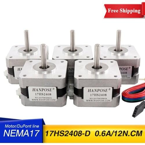 5PCS Nema17 stepper motor 42 motor 0.6A 12N.CM body length 28 mm 17HS2408 motor for CNC worm wheel edging machine