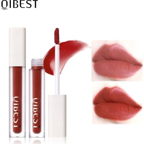 QIBEST Silky Velvet Matte Lip Gloss Natural Moisturizing Long Lasting No Fading Non-stick Cup Sexy Lip Glaze Lips Makeup TSLM1