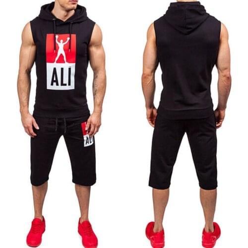 Hirigin Tracksuit Set 2 Piece Set Mens Track Suit 2018 Sleeveless Hooded Jogger Vest + Half Length Pants Fashion Sweatsuit Hot