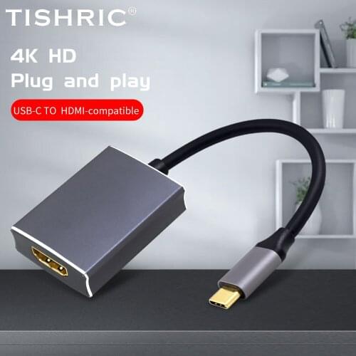 TISHRIC Aluminum USB C HDMI-Compatible Converter 4K Type-c to HDMI-Compatible Adapter Cable Type C Adapter Support Window7/8 etc