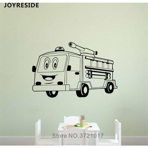JOYRESIDE Fire Truck Cartoon Pattern Wall Decal Cute Truck Wall Sticker Vinyl Decor Home Kids Bedroom Decor Interior DesignA1132