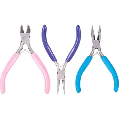 High Carbon Steel Jewelly Pliers DIY Hand Tools Three-Piece Set Pointed Slant Tip round Nose Pliers