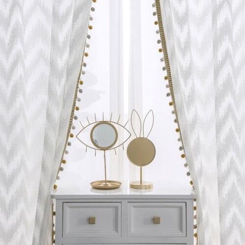 Luxury Wave Stripe Tulle Window Curtain For Livingroom White Sheer Voile Curtain For Bedroom Jacquard Fabric Curtain For Kitchen