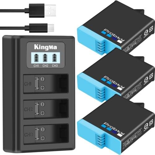 Probty1680mAh Hero 8 Battery +3 Slots LCD Battery Charger USB Cable for GoPro Hero 6 7 8 Camera Accessories