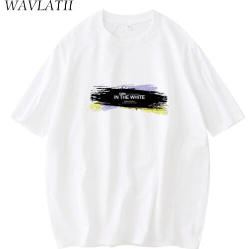 WAVLATII Lady Fashion Cotton T shirts White Green Short Sleeve Tops for Summer Women Fashion Tees WT2151