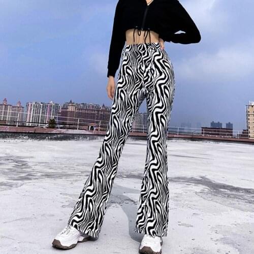 Women High Waist Flare Pants Zebra Stripes Print Skinny Aesthetic Trousers Female Sweatpants Female