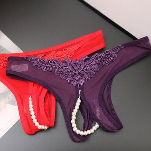 Female Underwear Womens Pants Sexy Pearl G-String Women Embroidered Mesh Yarn Underwear T Pants Lace Seamless Thongs lingerie