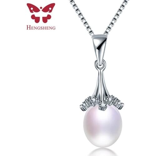 HENGSHENG High Quality 925 Sterling Silver Zircon Pendant Necklace 100% Genuine Natural Freshwater Oval Pearl Necklace For Women