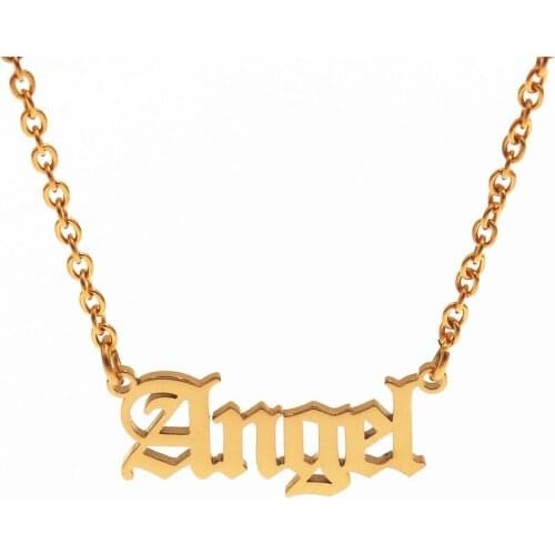 Gothic Font Angel Pendant Necklace For Women Birthday Gift Boho Jewelry Stainless Steel Choker Old English Collier Doree Femme