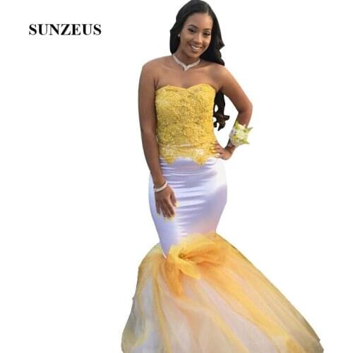 Mermaid Long White Prom Dress With Gold Lace Appliques Tulle Skirt Women Party Gowns Vestidos De Gala Longo