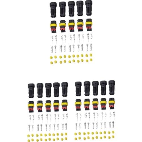15 Sets 2 Pin 2-Way Sealed Waterproof Connector Terminal Assortment