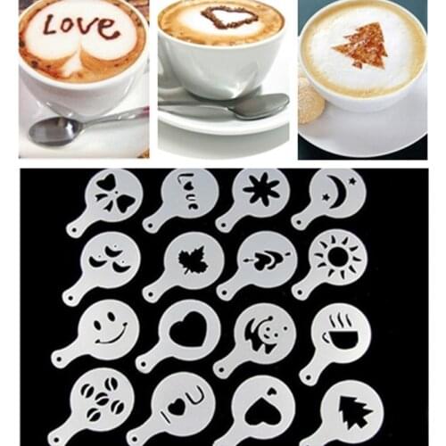16pcs/set Coffee Molds Creative Plastic Garland Mold Fancy Coffee Foam Spray Template Decoration