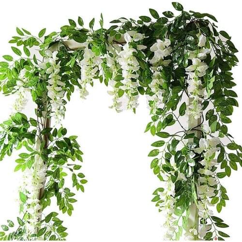 2pcs 1.8M Wisteria Artificial Flower Vine Wreath Wedding Arch Decoration Fake Plant Leaf Rattan Trailing Fake Flower Ivy Wall