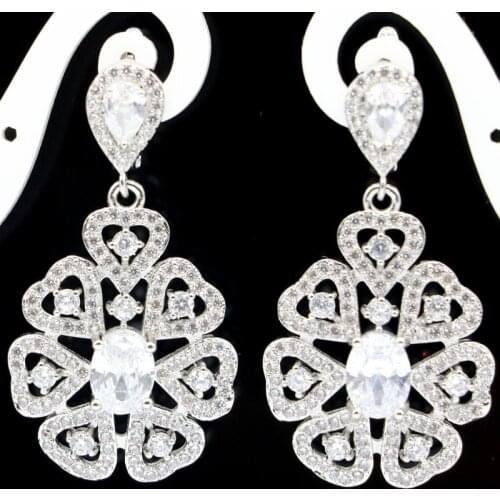 46x21mm New Statement Jewelry Created Surper Bright Zircon Silver Earrings For Womans Wholesale Drop Shipping