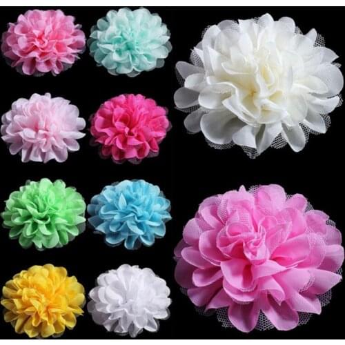 50pcs/lot 12CM 20colors Hair Clips Fluffy Chiffon Mesh Lace Flowers For Children Hair Accessories Fabric Flowers For Headbands