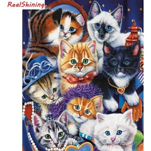5D Diy Diamond Painting full Square Diamond Cross Stitch Diamond Embroidery Cat family picture for room Decor H2198