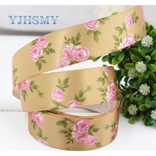 YJHSMY 22mm 5yard/lot handmade Printed Flowers Satin Ribbon Diy headwear accessories,wedding gift wrap 173041