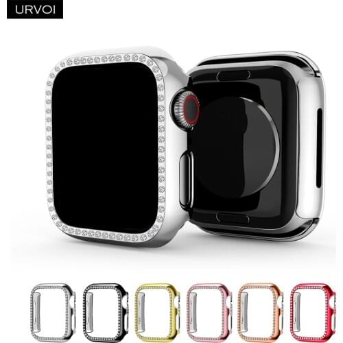 URVOI Bumper for apple watch 4 3 2 case band for iwatch electroplating Plastic cover protector 40mm 44mm shiny zircon glass