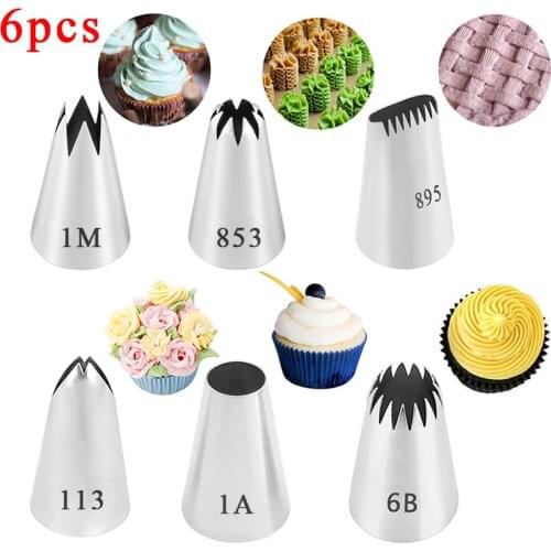 6PCS Large Icing Piping Nozzles Pastry Tools Stainless Steel Piping Icing Nozzle Cupcake Head Dessert Decorators