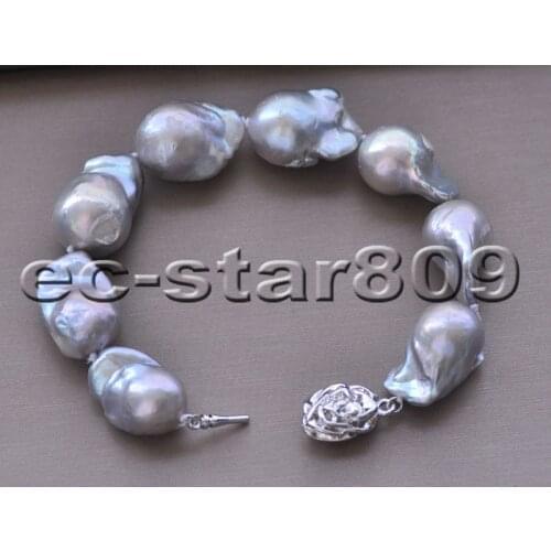 P6605 8" 28mm Gray BAROQUE KESHI REBORN PEARL Bracelet
