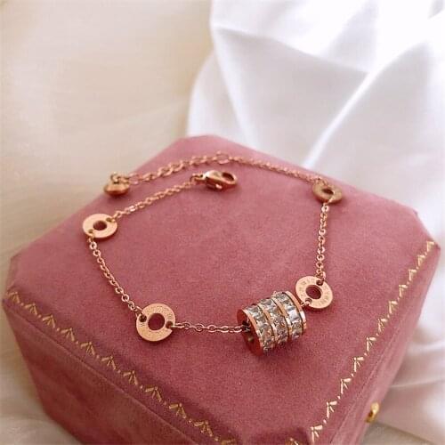 YUN RUO Roman Numerals Zircon Bracelet Woman Birthday Gift Rose Gold Color Fashion Titainum Steel Jewelry Not Fade Drop Shipping