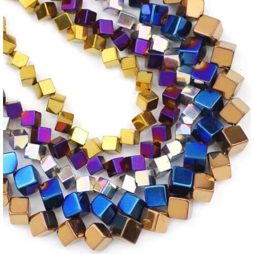 Natural Stone Diagonal Square Cube Blue Gold Hematite Beads 4/6MM Loose Spacer Beads For Jewelry Making Diy Bracelet Accessories