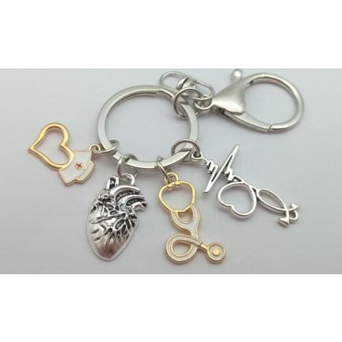1 piece of heart charm keychain medical anatomy keychain heart keychain for doctor and nurse bag chain jewelry gift