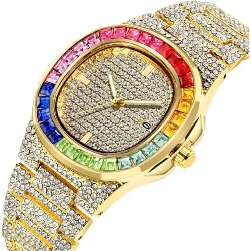 Gold Mens Watches Luxury Top Brand Iced Out GOLD Watch for Mens Square Waterproof Hip Hop Men Quartz Wristwatch Gifts for Men