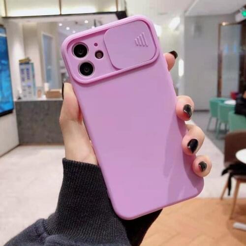 Slide Camera Lens Protection Phone Case For iPhone 12 Mini 12 11Pro XS Max XR X 7 8 Plus SE 2020 Candy Color Soft Silicone Cover