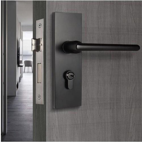 Black Interior Bedroom Door Lock Bathroom Door Handle Zinc Alloy Anti-theft Silent Lock Cylinder Household Hardware Accessories