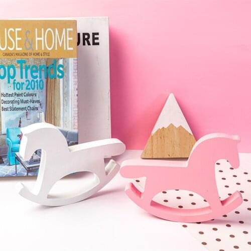 Handmade Wooden Pink Horse Figurines Miniatures Children Girl Room Decorations Boy Kids Cute Animal Trojan Toy Nursery Decor